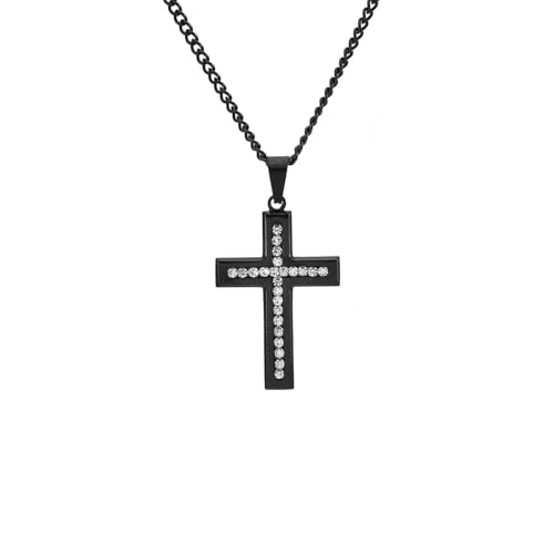 HUANGBONIG Halskette mit Kreuz-Anhänger aus Edelstahl, Diamanten, schlicht, kreativ, Persönlichkeit von HUANGBONIG