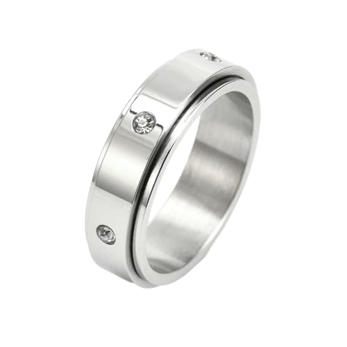 HUANGBONIG Koreanische Version des einfachen Edelstahls, glatt, diamantbesetzt, rotierender Persönlichkeitsring, No. 7 von HUANGBONIG
