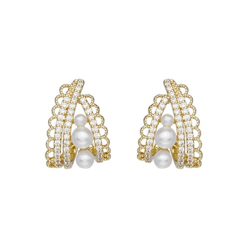 HUANGBONIG Kreative Retro-Perlenohrringe Persönlichkeit voller Diamant-Temperament-Ohrringe von HUANGBONIG