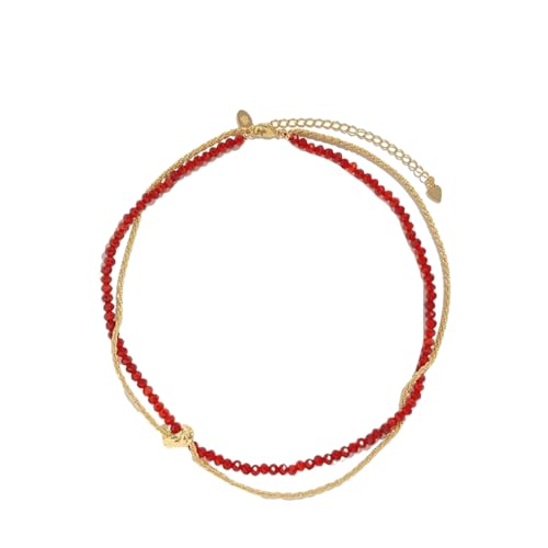 HUANGBONIG Kreatives Schlüsselbein aus Metall mit rotem Achatknoten-Anhänger von HUANGBONIG