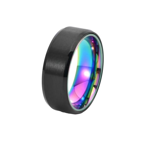 HUANGBONIG Modischer Herren-Ring aus Titan, doppelt abgeschrägt, gebürstet, zweifarbig, Freizeitring, 11(th) von HUANGBONIG