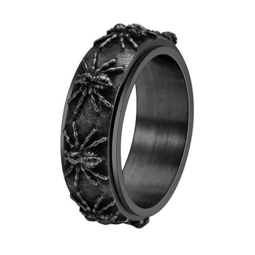 HUANGBONIG Nordischer Stil, einfache Persönlichkeit, Retro-Stil, drehbare Spinne, Titanstahlring, 11(th) von HUANGBONIG