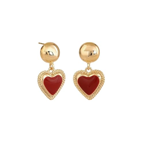 HUANGBONIG Ohrringe im französischen Retro-Stil, roter Anhänger, Tropfenglasur von HUANGBONIG