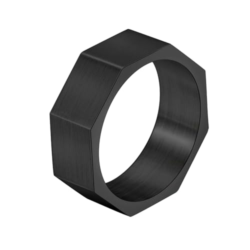 HUANGBONIG Personalisierter Herren-Ring, Titanstahl, einfache Zeichnung, Schnitzerei, achteckiger Ring, 11(th) von HUANGBONIG