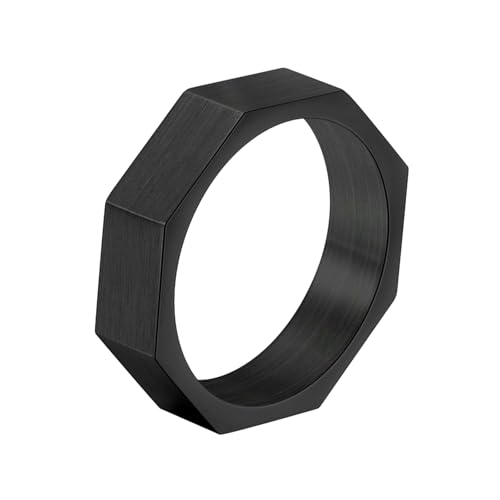 HUANGBONIG Personalisierter Herren-Ring, Titanstahl, einfache Zeichnung, Schnitzerei, achteckiger Ring, No. 9 von HUANGBONIG