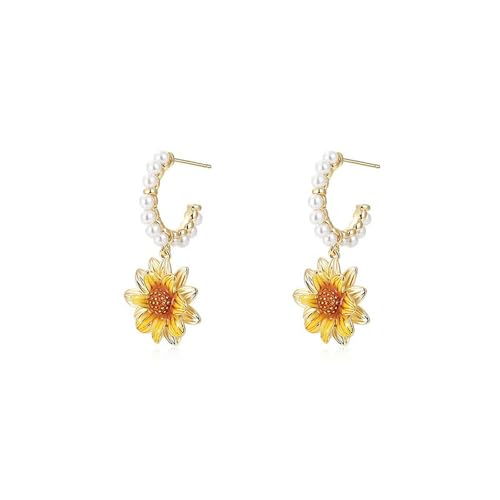 HUANGBONIG Retro-Sonnenblumen-Perlenohrringe, kreative Persönlichkeit, Blumen-Ohrringe von HUANGBONIG