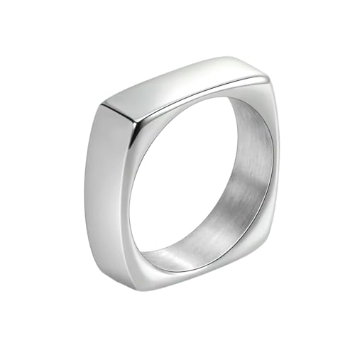 HUANGBONIG Ring für Paare, breites quadratisches Design, glatter Titan, einfacher quadratischer Ring, 10(th) von HUANGBONIG