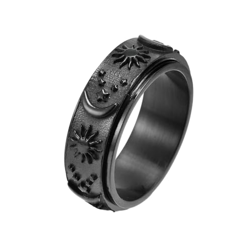 HUANGBONIG Runder Herrenring aus Titanstahl mit rotierendem Stern und Mond und Sonne, No. 8 HUANGBONIG Runder Herrenring aus Titanstahl mit rotierendem Stern und Mond und Sonne, No. 8 von HUANGBONIG