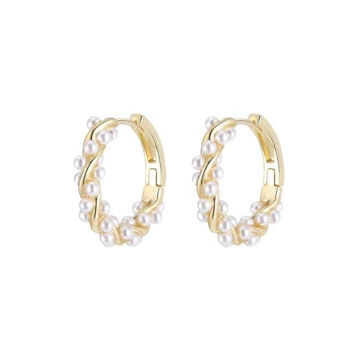 HUANGBONIG Schlichte, exquisite kleine Damen-Ohrringe mit frischen Twist-Perlen von HUANGBONIG