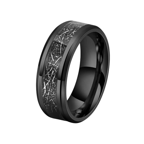 HUANGBONIG Schwarzer Ring aus Titanstahl, mit Intarsien, für Herren, Sport, einfacher Edelstahl-Schmuck, 10(th) von HUANGBONIG