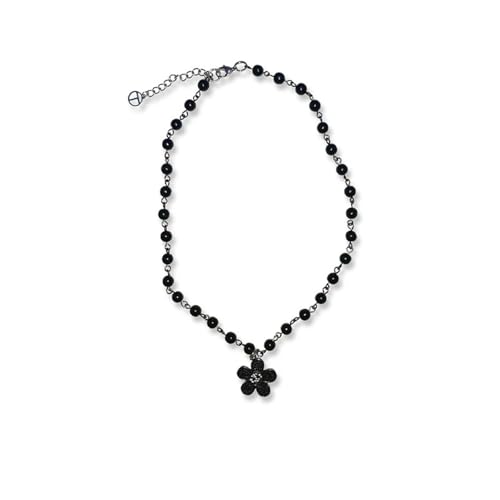 HUANGBONIG Sommer-Halskette mit schwarzen Gänseblümchen, Glasperlen, Schlüsselbeinkette, Schwarz von HUANGBONIG