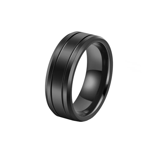 HUANGBONIG Stilvoller, schlichter schwarzer Wolframstahl-Ring, personalisierbar, glänzend, kreativer Zeigefingerring, No. 7 von HUANGBONIG