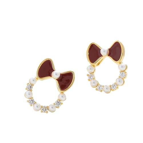 HUANGBONIG Süße kleine frische Schleifen-Ohrringe, koreanischer Perlenschmuck, rot von HUANGBONIG