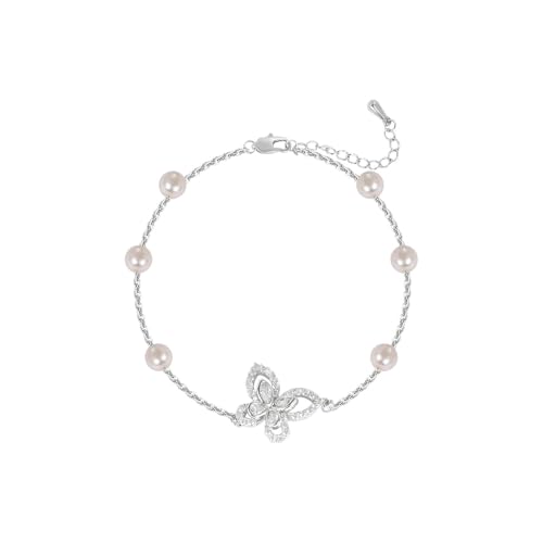 HUANGBONIG Süßes Temperament Zirkon Perle Armband hohl Schmetterling Damen Armband WB13852K von HUANGBONIG