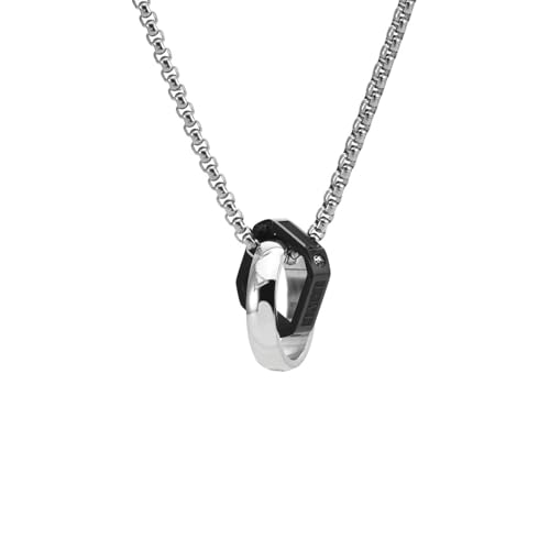 HUANGBONIG Titanstahl, einfacher Doppelring-Anhänger, Hip-Hop, quadratisch, diamantbesetzt, langer Schmuck von HUANGBONIG