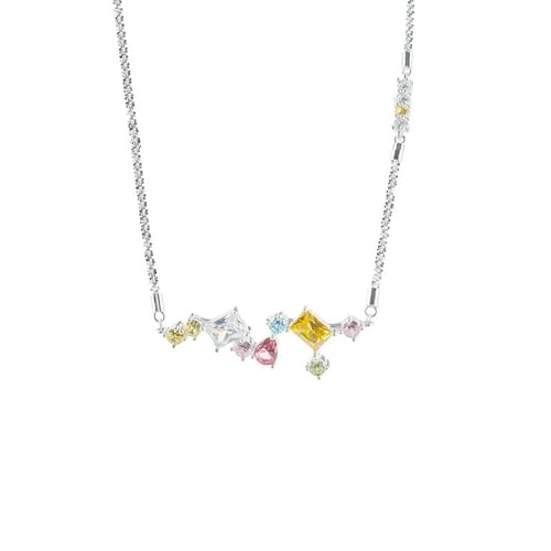 HUANGBONIG Tropfenfarbige Würfel-Halskette, Diamant-Anhänger, Schlüsselbein-Halskette von HUANGBONIG