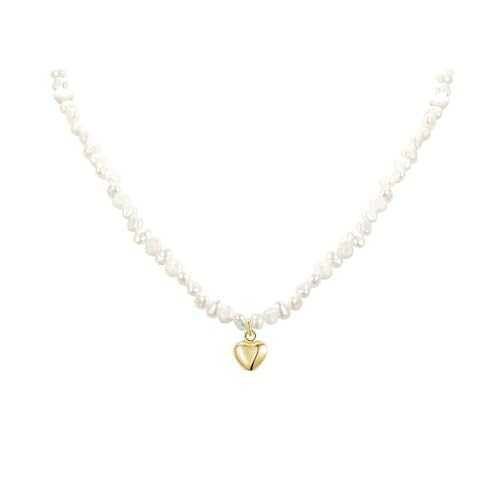 HUANGBONIG Unregelmäßige Süßwasserperlen-Halskette, kreative Persönlichkeit, Liebe, Schlüsselbeinkette, Metall von HUANGBONIG