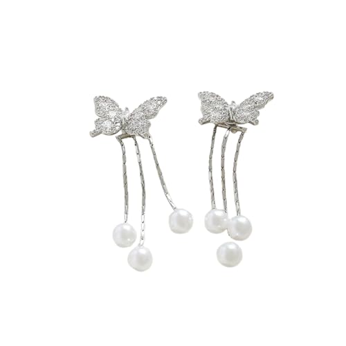 Hintere hängende Temperament-Fransen-Schmetterlings-Ohrringe voller Zirkonium; einfache und exquisite Ohrringe von HUANGBONIG