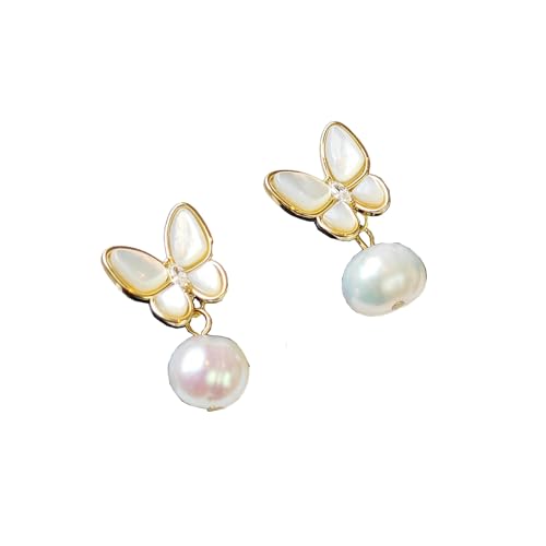 Pastorale natürliche Süßwasserperlen-Ohrringe, Schmetterling, Temperament, Persönlichkeitsschmuck von HUANGBONIG