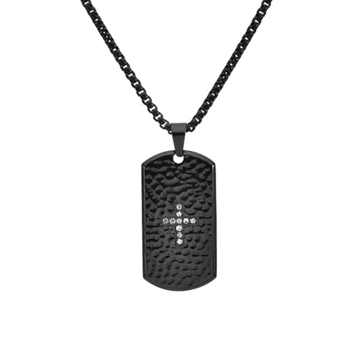 Titanstahl, Militärmarke, diamantbesetzte Halskette, Kreuzanhänger, handgeprägter Schmuck von HUANGBONIG