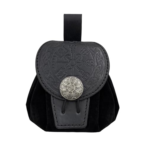 HUANGENG Mittelalterliche Würfeltasche Hüfttasche PU Leder Münztasche Geprägt Kleingeld Geldbörse Old Styles Gürteltasche Hüfttasche für Karneval von HUANGENG