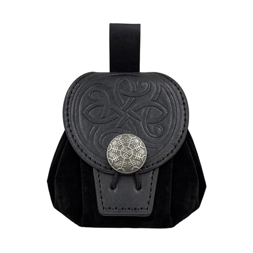 HUANGENG Mittelalterliche Würfeltasche Hüfttasche PU Leder Münztasche Geprägt Kleingeld Geldbörse Old Styles Gürteltasche Hüfttasche für Karneval von HUANGENG