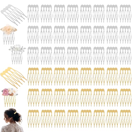 Brateuanoii 50 Stücke Haar Seitenkamm, Metal Braut Hochzeit Kamm, Haarspange Kämme, für Frauen Mädchen Haar Dekorative Haarschmuck Schmuckherstellung DIY (Gold + Weiß K) von Brateuanoii