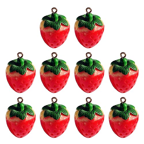 10 Stück Harz-Erdbeer-Charm-Anhänger, künstliche Früchte, Erdbeer-Verzierungen, Harzmaterial für Schmuck, Schlüsselanhänger, AS THE PIC SHOW, Harz von HUANIZI