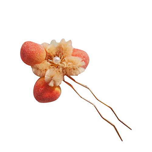 Blumen-Haarspange mit pfirsichfarbenem Haar, Vintage-Kopfschmuck für Damen, Haarnadeln, chinesisch von HUANIZI