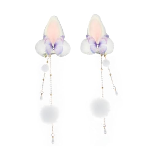Elegante Haarspange mit Hasenohren, Blume, für Han-Kostüm, chinesische Seitenclip, Haarspangen für Damen, seitlicher Pony von HUANIZI