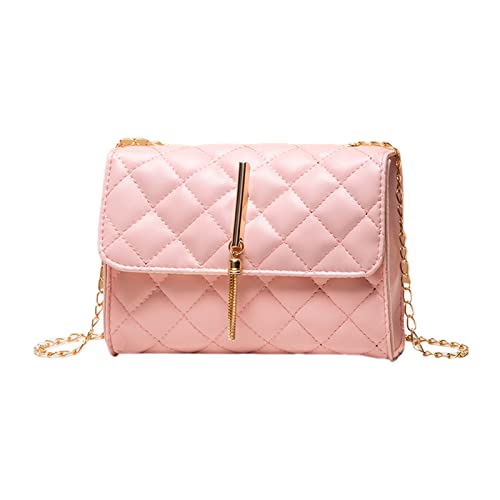 Gesteppte Kuriertasche für Damen, Umhängetasche, PU-Leder, Umhängetasche mit Kettenriemen, kleine quadratische Umhängetasche, Rosa, AS THE PIC SHOW von HUANIZI