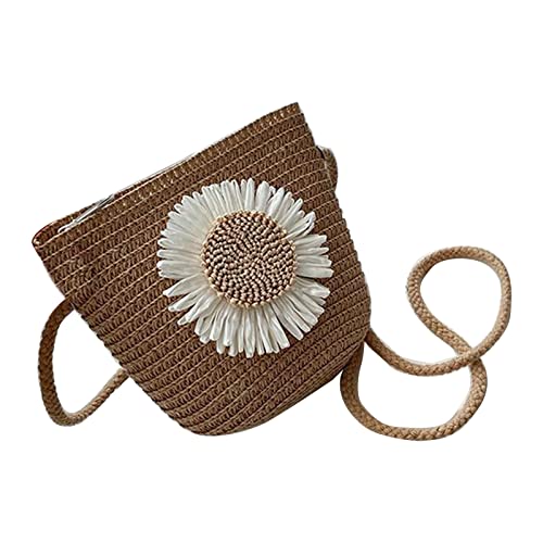 HUANIZI 2023 Neue Eimertasche Strohgewebe Tasche Casual Crossbody Tasche Rattan Sommer Strand Mode Schultertasche für Damen Mädchen, Braun, Small von HUANIZI