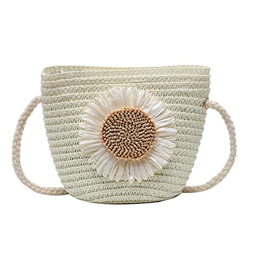 HUANIZI 2023 Neue Eimertasche Strohgewebe Tasche Casual Crossbody Tasche Rattan Sommer Strand Mode Schultertasche für Damen Mädchen, Weiss/opulenter Garten, Small von HUANIZI