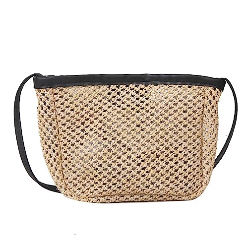 HUANIZI 2023 Umhängetasche, quadratisch, Strohgewebe, modische Schultertasche für Damen, Mädchen, Freizeit, Damen, Schwarz, 16x5.5x14cm von HUANIZI