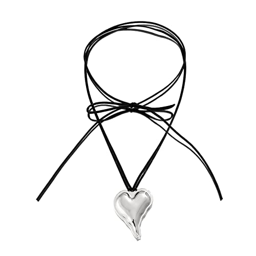 HUANIZI Choker-Halskette mit unregelmäßigem Herz-Anhänger, Gothic, für Damen, Brautschmuck, geknotete Schleife, verstellbare Kette, Schmuck von HUANIZI
