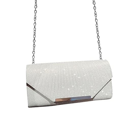 HUANIZI Damen Glitzer Geldbörse formelle Abendtasche Dame elegante Party Bankett Hochzeit Clutches Handtasche weibliche Cocktail Umhängetasche, silber, 25 * 16 * 4.5cm von HUANIZI