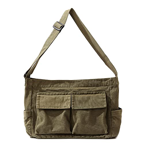 HUANIZI Damen-Schultasche, Kuriertasche für Damen, Schultertasche, solide, große Kapazität, lässige Leinentasche, Grün , 46x13x25cm von HUANIZI