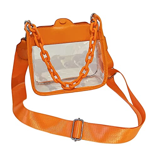 HUANIZI Damen-Umhängetasche, transparent, PVC, Handtaschen und Geldbörsen, Acrylkette, quadratische Umhängetasche, Orange/Abendrot im Zickzackmuster (Sunset Chevron), AS THE PIC SHOW von HUANIZI