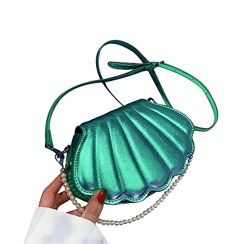 HUANIZI Damen-Umhängetasche aus Polyurethan, modische Perlenkette, Handtasche, Geldbörse, niedliche Muschelform, Umhängetasche, Kuriertasche für Abschlussball, Grün , 21x14x6cm von HUANIZI