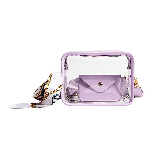 HUANIZI Damen Umhängetasche mit breitem Riemen, modisch, durchsichtig, niedlich, Kuriertasche, kleine Handy-Tasche für Konzerte, Violett, As picture shown von HUANIZI