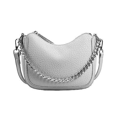 HUANIZI Einfache Umhängetasche für Damen, Vintage, kleine PU-Umhängetasche, einfarbig, Handtaschen und Geldbörsen, silber, 21x7x18cm von HUANIZI