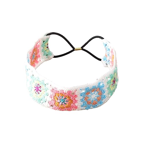 HUANIZI Gestricktes Stirnband für Damen, Stretch-Turban, Blumenmuster, gehäkelt, Oma-Quadrat, ethnischer Stil, zum Binden von HUANIZI