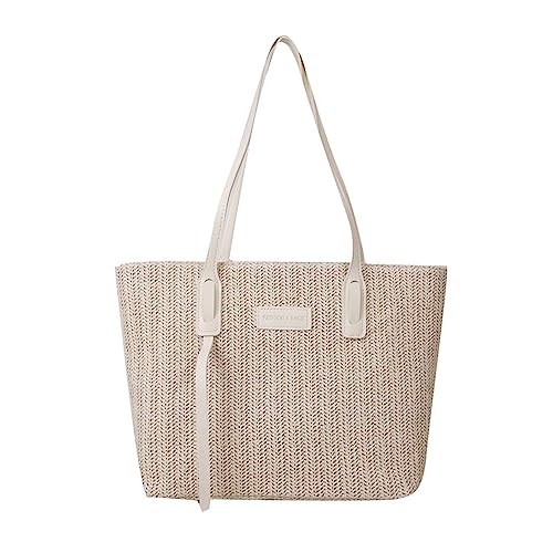 HUANIZI Gewebte Damen-Umhängetasche, Vintage-Stil, einfarbig, Strohtasche, Handtaschen, Strohtasche für oberen Griff, Beige, 29x12x26cm von HUANIZI