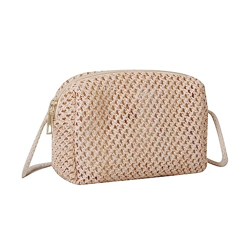 HUANIZI Gewebte Tasche für Damen, Stroh, Kuriertasche, Umhängetasche, modische Umhängetasche, Handy-Tasche für Mädchen, Beige, 16.5x6x11cm von HUANIZI