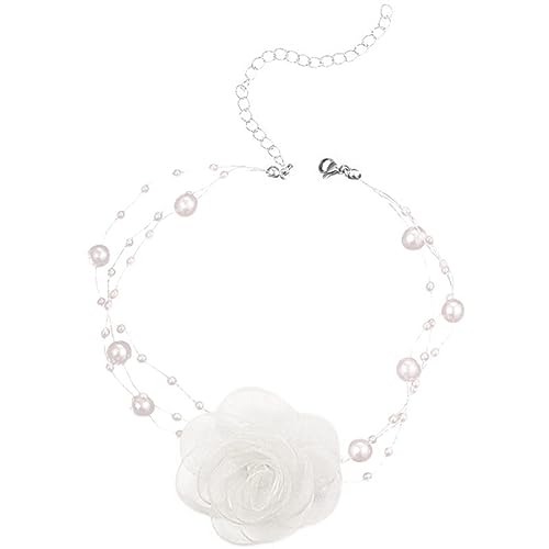 HUANIZI Halskette mit Blumen-Garn-Blume, Perlen, Schlüsselbein-Halskette, niedliches Halsband, Hochzeit, Party, Schmuck für Frauen und Mädchen von HUANIZI