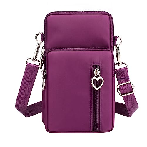 HUANIZI Handy-Tasche für Mädchen und Damen, modische Umhängetasche, Nylon, Bargeld-Kartenhalter, Haspe, Schultertasche, Geldbörse, Handtasche, Fuchsia, Large von HUANIZI