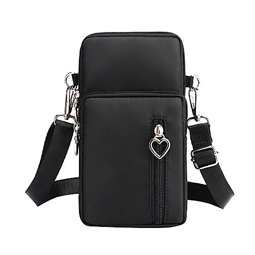 HUANIZI Handy-Tasche für Mädchen und Damen, modische Umhängetasche, Nylon, Bargeld-Kartenhalter, Haspe, Schultertasche, Geldbörse, Handtasche, Schwarz, Small von HUANIZI