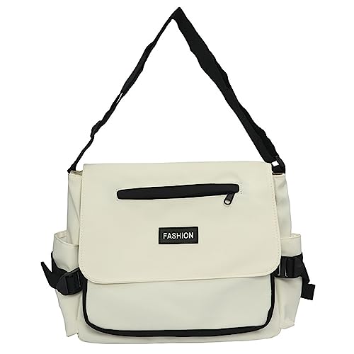 HUANIZI Harajuku Damen-Umhängetasche, Freizeittasche, Umhängetasche, Studenten, College, Schultasche, große Kapazität, Kuriertasche, weiß / schwarz, As picture shown von HUANIZI