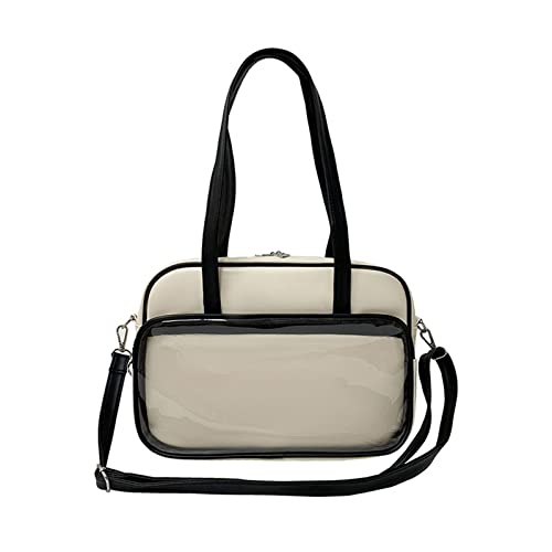 HUANIZI Harajuku Umhängetasche für Damen, High School Mädchen, JK Bag PU Messenger Bag Große Kapazität Handtaschen Schultertasche, Beige, AS THE PIC SHOW von HUANIZI