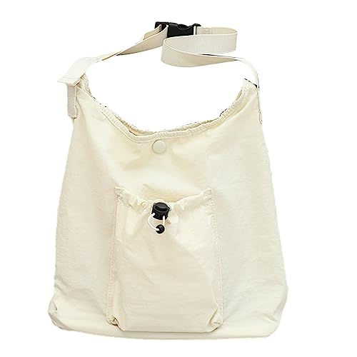 HUANIZI Hobo-Tasche mit Kordelzug, Nylon, Umhängetasche, lässige Einkaufstasche, große Kapazität, Schultertasche für Mädchen und Frauen, vielseitige Taschen, Beige, 24.5x25x9cm von HUANIZI